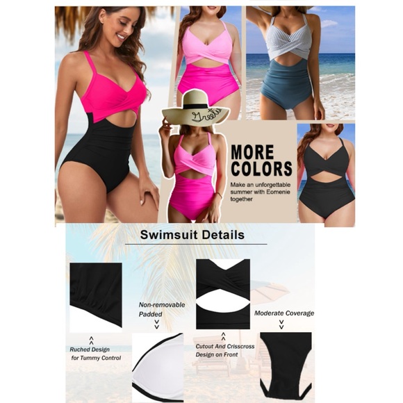 NWT Women's One Piece Swimsuits Tummy Control Cutout High Waisted Bathin… - Picture 4 of 17